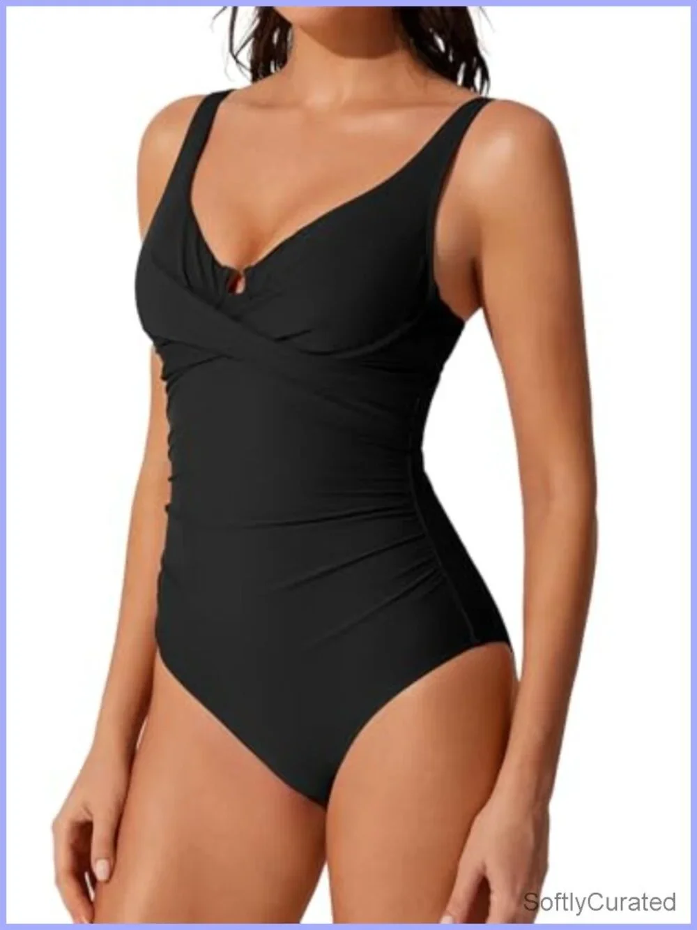 Women Tummy Control One Piece Ruched Underwire Criss Cross Push Up V Neck